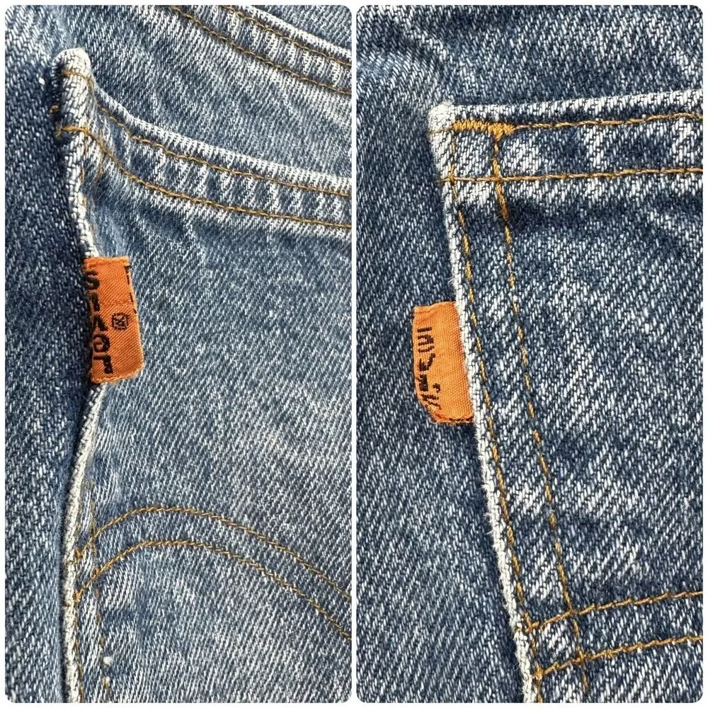Vintage 70s Levi's Orange Tab 684 Flare Bell Bottom Denim Raw Hem Jeans Size 32